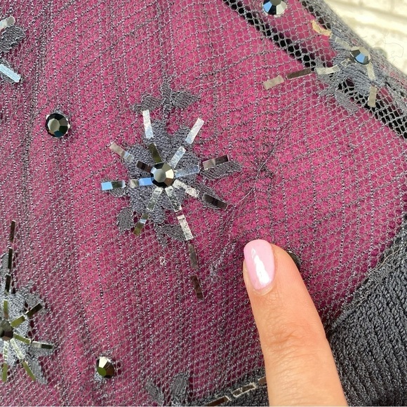 St. John Vintage Black Dress Size 2 Illusion Sparkly Snowflake Mock Turtleneck - Picture 12 of 17